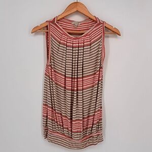 Max Studio Striped Sleeveless Top Gathered Waist Size Small Red Tan